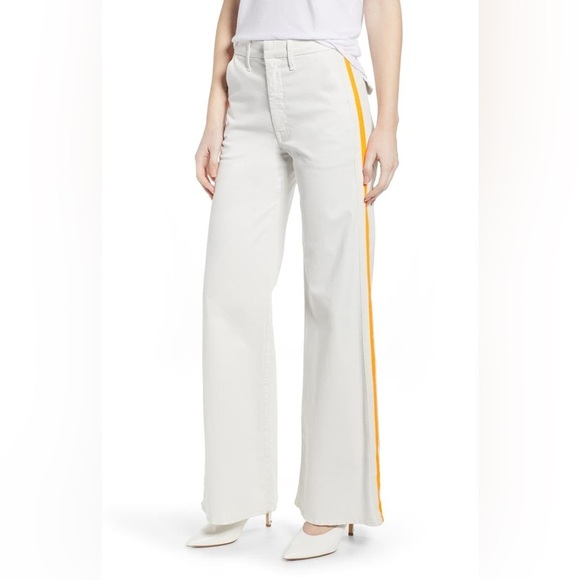 MOTHER The Roller Prep Chalk Orange Racer Stripe High Waist Flare Pants Size 26 - Picture 1 of 15